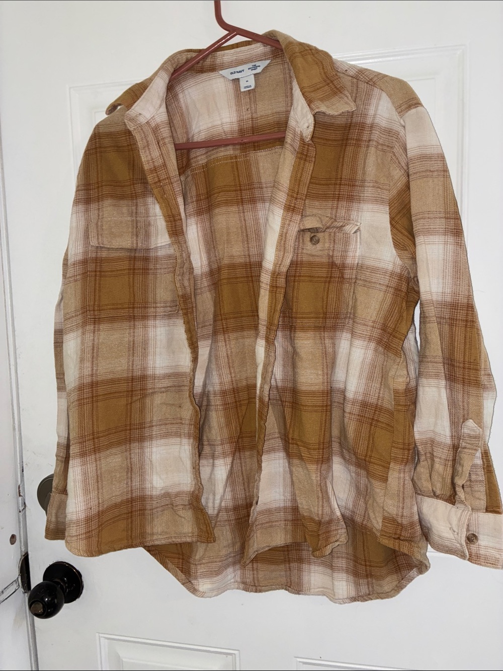 Old Navy Men's Mustard and Cream Plaid Button-Down Shirt